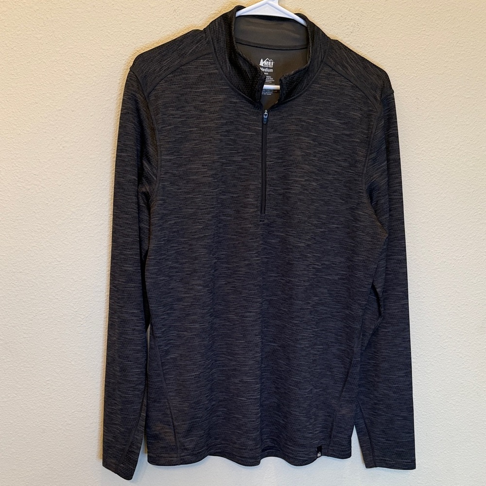 REI Co-op Heathered Charcoal Quarter-Zip Pullover Size Medium